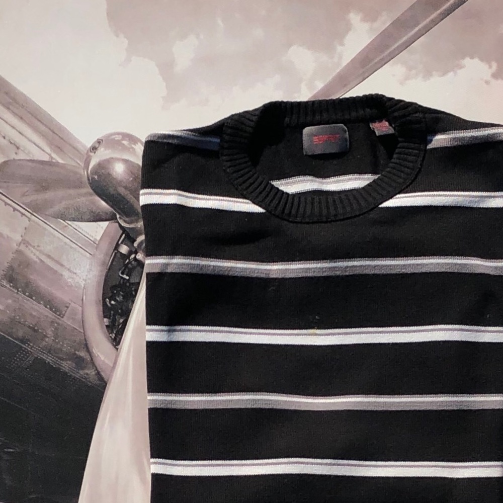 Esprit Striped Black/Gray Pullover Sweater